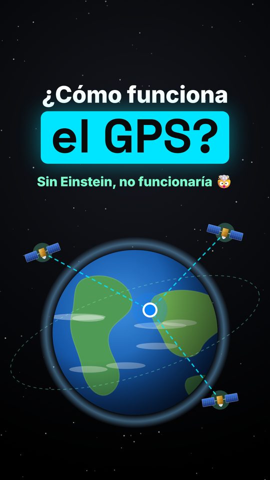 Portada del reel «¿Cómo funciona el GPS?» hecho con el kit: la Tierra con tres satélites y un punto azul de ubicación